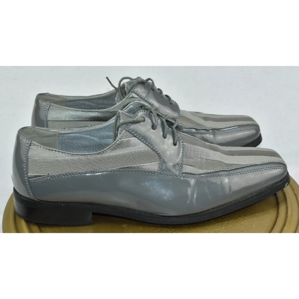 Viotti Men's Dress Shoe Size 12 Gray Lace Up Striped Satin Patent Oxford Tuxedo
